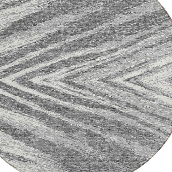 Homeroots 3' Artichoke Green And Gray Abstract Washable Area Rug For Indoor And Outdoor Spaces, Durable Design 8' Round Polyester 591533