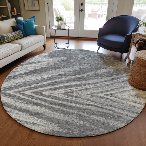 Homeroots 3' Artichoke Green And Gray Abstract Washable Area Rug For Indoor And Outdoor Spaces, Durable Design 8' Round Polyester 591533