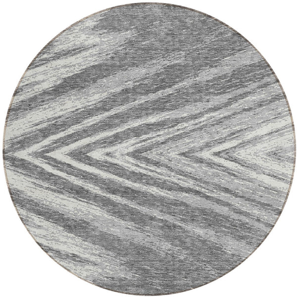 Homeroots 3' Artichoke Green And Gray Abstract Washable Area Rug For Indoor And Outdoor Spaces, Durable Design 8' Round Polyester 591533