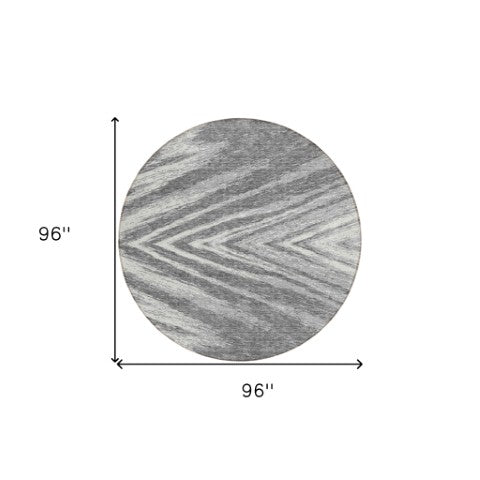 Homeroots 3' Artichoke Green And Gray Abstract Washable Area Rug For Indoor And Outdoor Spaces, Durable Design 8' Round Polyester 591533