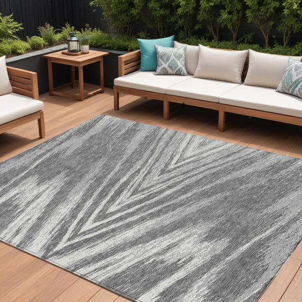 Homeroots 3' Artichoke Green And Gray Abstract Washable Area Rug For Indoor And Outdoor Spaces, Durable Design 10' X 14' Polyester 591536