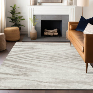 HomeRoots 9' Durable Ivory and Beige Abstract Area Rug - Stylish, Washable Indoor/Outdoor Floor Covering 9' X 12' 591541