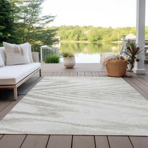HomeRoots 5' Ivory and Beige Abstract Area Rug - Durable, Washable Design for Indoor and Outdoor Spaces 10' X 14' 591542