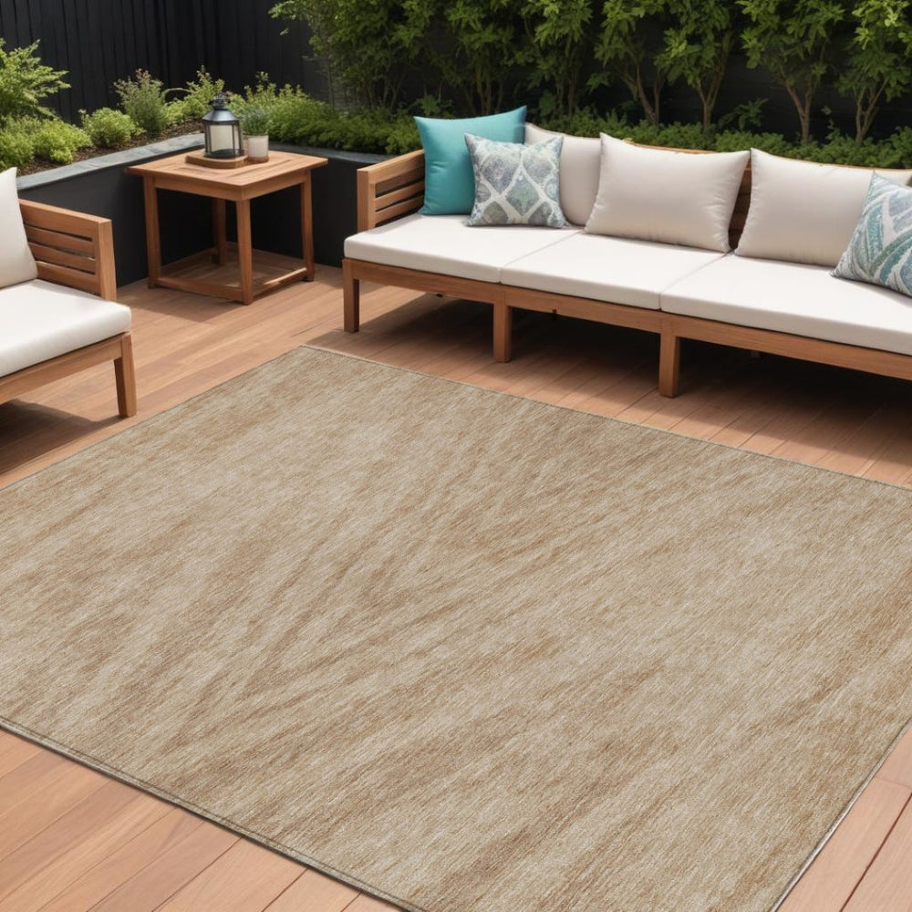HomeRoots 9' Khaki and Brown Abstract Area Rug – Versatile, Washable Design for Indoor and Outdoor Spaces 9' X 12' 591547