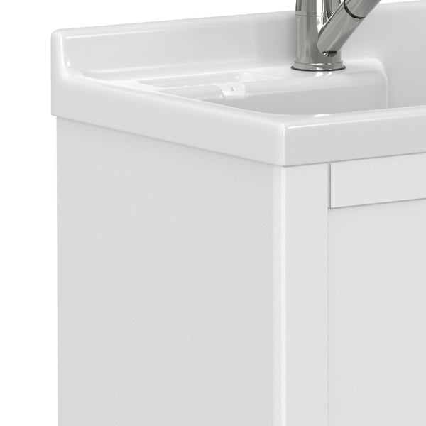 English Elm Murphy Beadboard Laundry Sink Cabinet with Deep Abs Basin and Chrome Faucet Included B136P427211