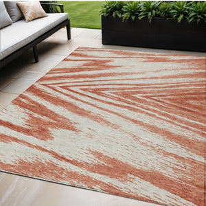 HomeRoots 5' Salmon and Ivory Abstract Indoor Outdoor Area Rug - Durable, Washable, Stylish for Any Space 5' X 8' 591568