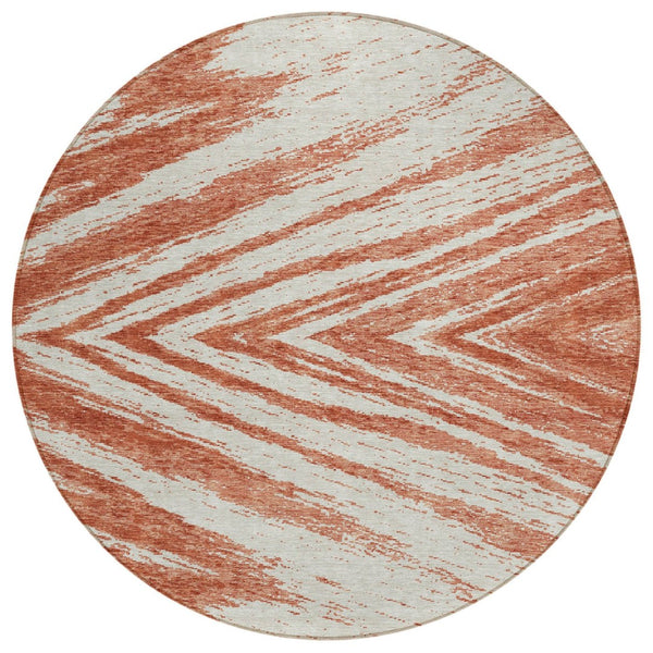 HomeRoots 5' Salmon and Ivory Abstract Indoor Outdoor Area Rug - Durable, Washable, Stylish for Any Space 8' Round 591569