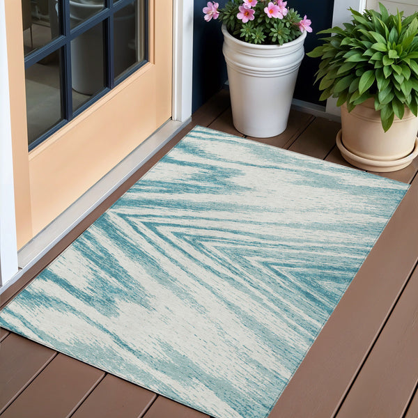 Homeroots 3' Artichoke Green And Gray Abstract Washable Area Rug For Indoor And Outdoor Spaces, Durable Design 3' X 5' Polyester 591573