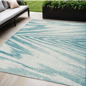Homeroots 3' Artichoke Green And Gray Abstract Washable Area Rug For Indoor And Outdoor Spaces, Durable Design 5' X 8' Polyester 591574