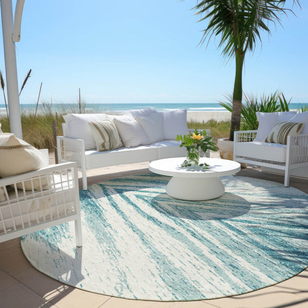 Homeroots 3' Artichoke Green And Gray Abstract Washable Area Rug For Indoor And Outdoor Spaces, Durable Design 8' Round Polyester 591575