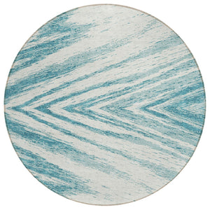 HomeRoots 5' Teal Blue and Ivory Abstract Area Rug – Washable, Stylish, Durable for Indoor and Outdoor Use 8' Round 591575