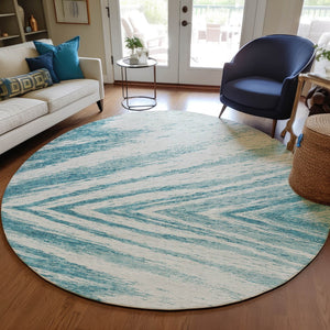 Homeroots 3' Artichoke Green And Gray Abstract Washable Area Rug For Indoor And Outdoor Spaces, Durable Design 8' Round Polyester 591575
