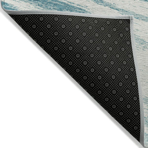 HomeRoots 5' Teal Blue and Ivory Abstract Area Rug – Washable, Stylish, Durable for Indoor and Outdoor Use 8' X 10' 591576