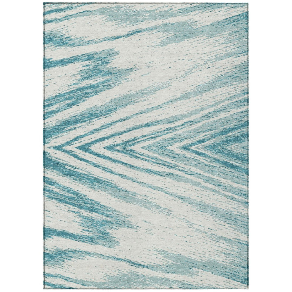 HomeRoots 9' Teal Blue and Ivory Abstract Area Rug – Stylish Washable Indoor/Outdoor Design for Versatile Spaces 9' X 12' 591577