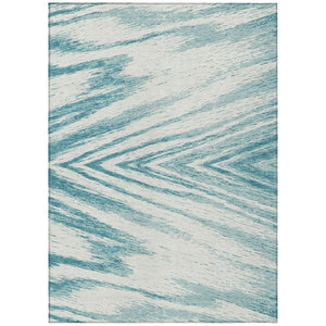 HomeRoots 9' Teal Blue and Ivory Abstract Area Rug – Stylish Washable Indoor/Outdoor Design for Versatile Spaces 9' X 12' 591577
