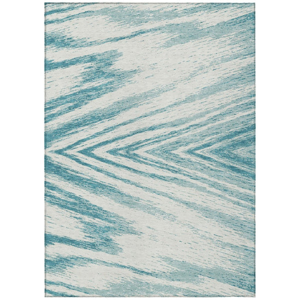 HomeRoots 9' Teal Blue and Ivory Abstract Area Rug – Stylish Washable Indoor/Outdoor Design for Versatile Spaces 9' X 12' 591577