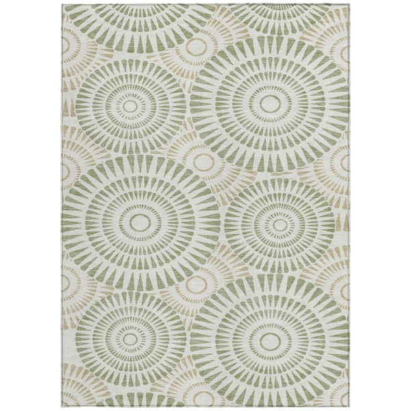 Homeroots 3' Artichoke Green Brown Beige Geometric Washable Indoor Outdoor Area Rug For Stylish Spaces 5' X 8' Polyester 591580