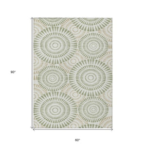 Homeroots 3' Artichoke Green Brown Beige Geometric Washable Indoor Outdoor Area Rug For Stylish Spaces 5' X 8' Polyester 591580