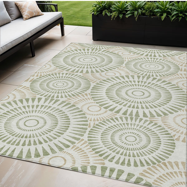 Homeroots 3' Artichoke Green Brown Beige Geometric Washable Indoor Outdoor Area Rug For Stylish Spaces 5' X 8' Polyester 591580