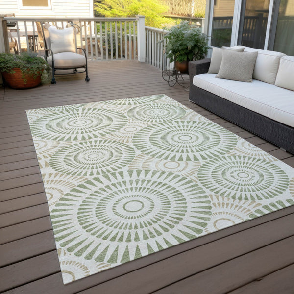 Homeroots 3' Artichoke Green Brown Beige Geometric Washable Indoor Outdoor Area Rug For Stylish Spaces 5' X 8' Polyester 591580