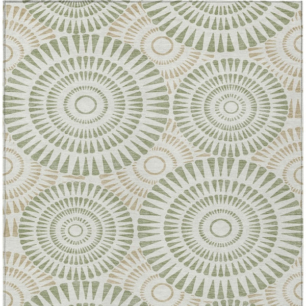 Homeroots 3' Artichoke Green Brown Beige Geometric Washable Indoor Outdoor Area Rug For Stylish Spaces 5' X 8' Polyester 591580