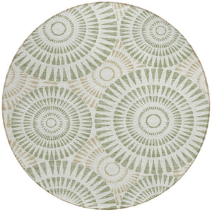 Homeroots 3' Artichoke Green Brown Beige Geometric Washable Indoor Outdoor Area Rug For Stylish Spaces 8' Round Polyester 591581
