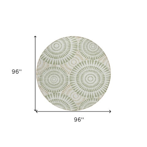 Homeroots 3' Artichoke Green Brown Beige Geometric Washable Indoor Outdoor Area Rug For Stylish Spaces 8' Round Polyester 591581