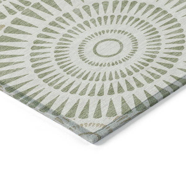 Homeroots 3' Artichoke Green Brown Beige Geometric Washable Indoor Outdoor Area Rug For Stylish Spaces 8' X 10' Polyester 591582