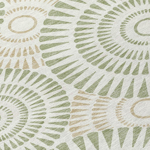 Homeroots 3' Artichoke Green Brown Beige Geometric Washable Indoor Outdoor Area Rug For Stylish Spaces 8' X 10' Polyester 591582