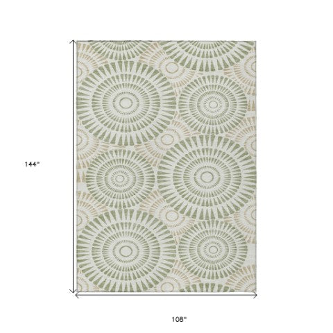 Homeroots 3' Artichoke Green Brown Beige Geometric Washable Indoor Outdoor Area Rug For Stylish Spaces 9' X 12' Polyester 591583