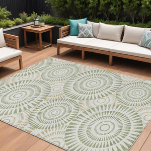 Homeroots 3' Artichoke Green Brown Beige Geometric Washable Indoor Outdoor Area Rug For Stylish Spaces 9' X 12' Polyester 591583