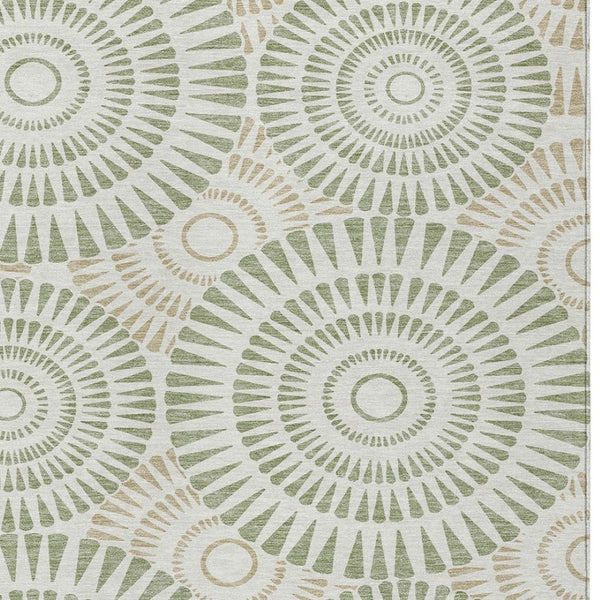 Homeroots 3' Artichoke Green Brown Beige Geometric Washable Indoor Outdoor Area Rug For Stylish Spaces 9' X 12' Polyester 591583