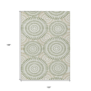 Homeroots 3' Artichoke Green Brown Beige Geometric Washable Indoor Outdoor Area Rug For Stylish Spaces 10' X 14' Polyester 591584
