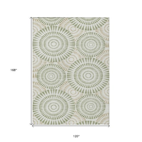 Homeroots 3' Artichoke Green Brown Beige Geometric Washable Indoor Outdoor Area Rug For Stylish Spaces 10' X 14' Polyester 591584