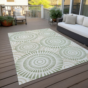 Homeroots 3' Artichoke Green Brown Beige Geometric Washable Indoor Outdoor Area Rug For Stylish Spaces 10' X 14' Polyester 591584