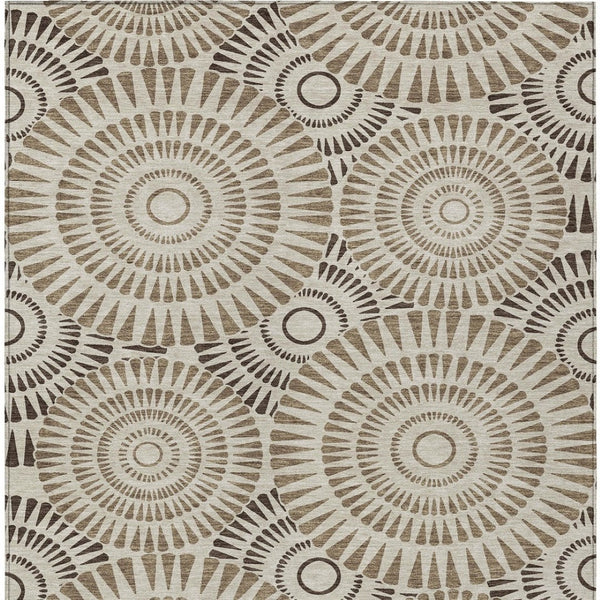 Homeroots 3' Artichoke Green Brown Beige Geometric Washable Indoor Outdoor Area Rug For Stylish Spaces 5' X 8' Polyester 591592