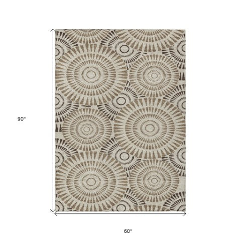 Homeroots 3' Artichoke Green Brown Beige Geometric Washable Indoor Outdoor Area Rug For Stylish Spaces 5' X 8' Polyester 591592