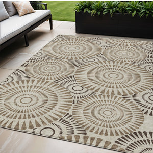 Homeroots 3' Artichoke Green Brown Beige Geometric Washable Indoor Outdoor Area Rug For Stylish Spaces 5' X 8' Polyester 591592