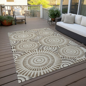 Homeroots 3' Artichoke Green Brown Beige Geometric Washable Indoor Outdoor Area Rug For Stylish Spaces 5' X 8' Polyester 591592
