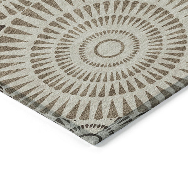 Homeroots 3' Artichoke Green Brown Beige Geometric Washable Indoor Outdoor Area Rug For Stylish Spaces 5' X 8' Polyester 591592