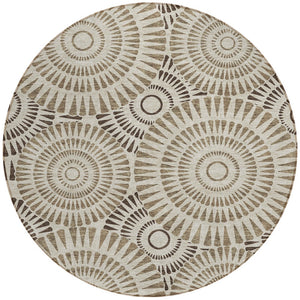 Homeroots 3' Artichoke Green Brown Beige Geometric Washable Indoor Outdoor Area Rug For Stylish Spaces 8' Round Polyester 591593
