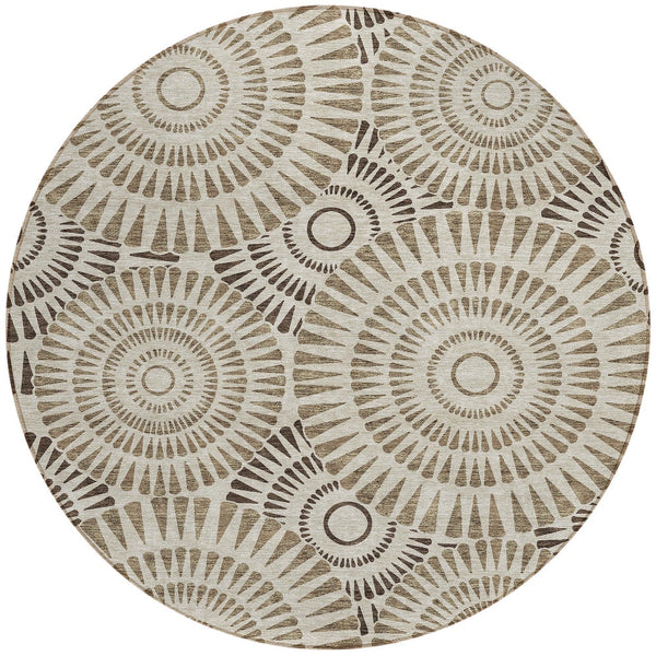 Homeroots 3' Artichoke Green Brown Beige Geometric Washable Indoor Outdoor Area Rug For Stylish Spaces 8' Round Polyester 591593