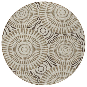 Homeroots 3' Artichoke Green Brown Beige Geometric Washable Indoor Outdoor Area Rug For Stylish Spaces 8' Round Polyester 591593