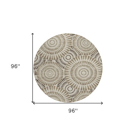 Homeroots 3' Artichoke Green Brown Beige Geometric Washable Indoor Outdoor Area Rug For Stylish Spaces 8' Round Polyester 591593
