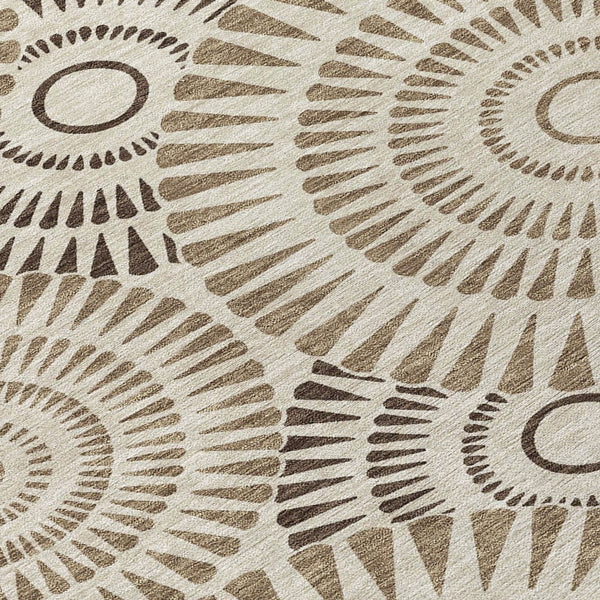 Homeroots 3' Artichoke Green Brown Beige Geometric Washable Indoor Outdoor Area Rug For Stylish Spaces 9' X 12' Polyester 591595