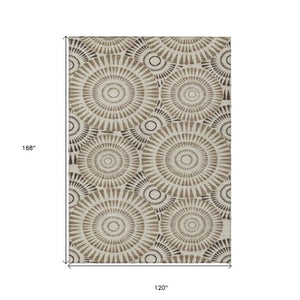 Homeroots 3' Artichoke Green Brown Beige Geometric Washable Indoor Outdoor Area Rug For Stylish Spaces 10' X 14' Polyester 591596