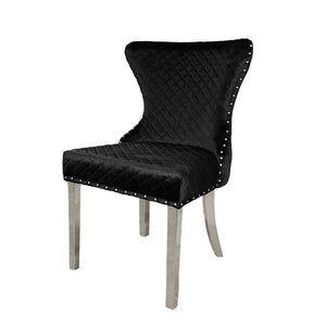 English Elm Glam 2Pc Side Chair Set - Chic Black Upholstered Chairs With Silver Legs & Diamond Nailhead Trim B2741P406808