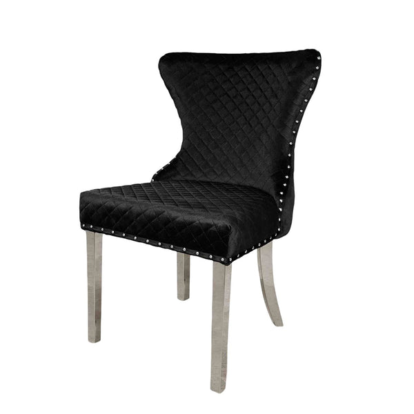 English Elm Glam 2Pc Side Chair Set - Chic Black Upholstered Chairs With Silver Legs & Diamond Nailhead Trim B2741P406808