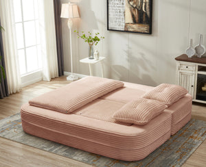 English Elm Multi Functional Sectional Sofa Bed Plush Corduroy Convertible 80" King Sleeper with Chaise, Deep Fluff Pink W3219P339466