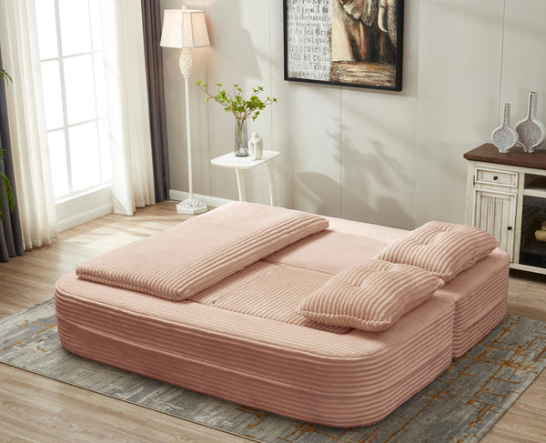 English Elm Multi Functional Sectional Sofa Bed Plush Corduroy Convertible 80" King Sleeper with Chaise, Deep Fluff Pink W3219P339466